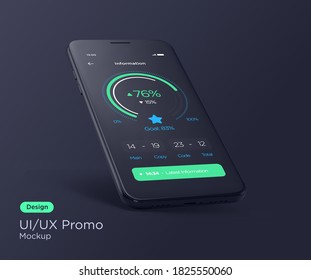 Realistic modern black smartphone mockup. Perspective view vector illustration.