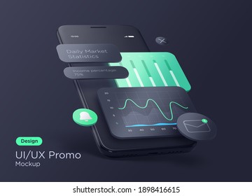 Realistic modern black smartphone mockup design for the mobile application.Vector illustration.