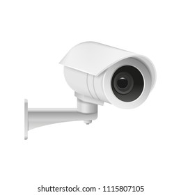 Realistic modern CCTV camera isolated on white background. Vector illustration. Eps 10.