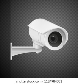 Realistic modern CCTV camera isolated on transparent background. Vector illustration. Eps 10.