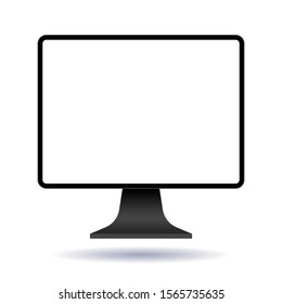 Realistic modern computer display. Thin blank monitor frame. Isolated vector illustration. Empty screen template.