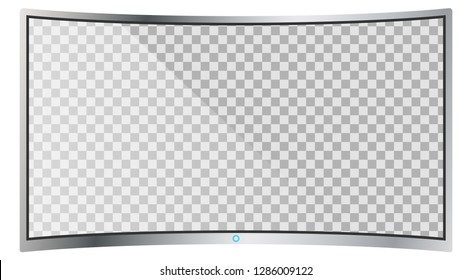 Realistic modern curved 4k TV monitor isolated on white background. Empty transparent screen template mockup. Blank copy space on PC screen. Vector illustration