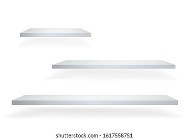 Realistic modern design style template with shadow on white background with Stand 3d effect figure clean blank shelf. JPEG illustration for product news, web banners, page presentations