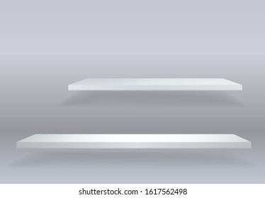 Realistic modern design style template with shadow on white background with Stand 3d effect figure clean blank shelf. JPEG illustration for product news, web banners, page promotional presentations