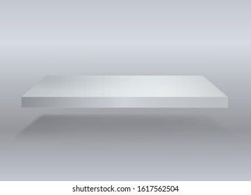 Realistic modern design style template with shadow on white background with Stand 3d effect figure clean blank shelf. JPEG illustration for product news, web banners, page promotional presentations