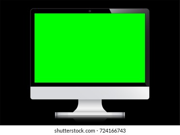 Realistic modern desktop computer isolated on green screen background. PC blank display. monitor with empty space. copy space on device mock up.