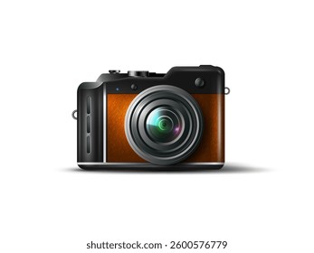 realistic modern digital camera isolated on the white background.