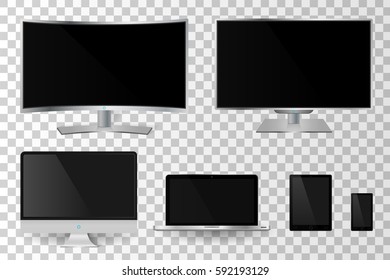 Realistic modern digital devices with empty screen isolated. Vector illustration