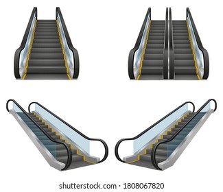 realistic modern escalator vector illustration isolated on white background