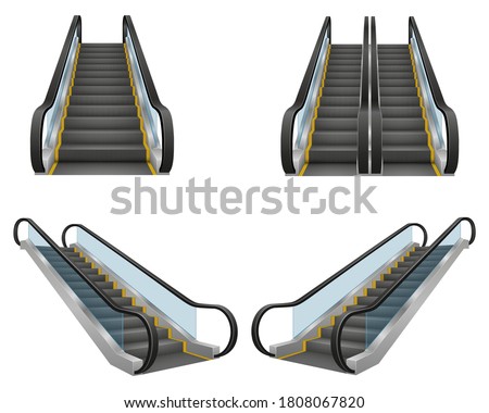 realistic modern escalator vector illustration isolated on white background
