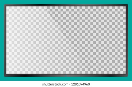 Realistic modern flat 4k TV monitor isolated on cyan background. Empty transparent screen template mockup. Blank copy space on PC screen. Vector illustration
