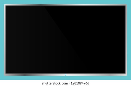 Realistic modern flat 4k TV monitor isolated on cyan background. Empty screen template mockup. Blank copy space on PC screen. Vector illustration