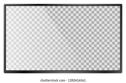 Realistic modern flat 4k TV monitor isolated on white background. Empty transparent screen template mockup. Blank copy space on PC screen. Vector illustration