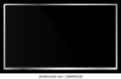 Realistic modern flat 4k TV monitor isolated on black background. Empty screen template mockup. Blank copy space on PC screen. Vector illustration