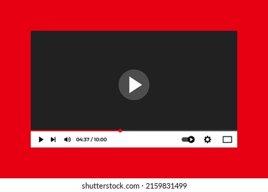 Realistic modern flat 4k TV monitor isolated on red background. Classic video player template on screen.