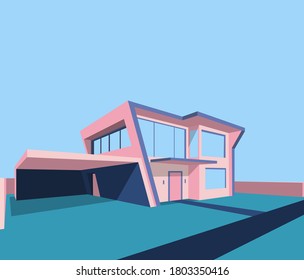 Realistic modern house. View from a corner. EPS 10.