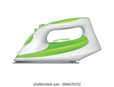 Realistic modern iron with green buttons side view vector illustration