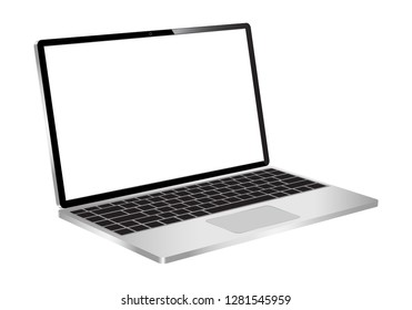 Realistic modern laptop computer isolated on white background. PC blank screen display. monitor with empty screen. copy space on device mock up. mobile computer. technology equipment vector
