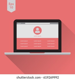 Realistic Modern Laptop. Flat Icon. Simple Web Design On Screen. Vector Illustration