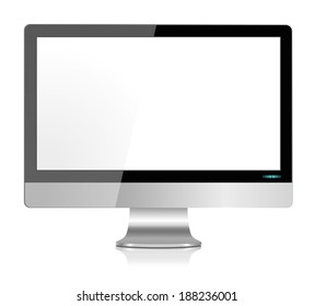 Realistic Modern LCD Computer Monitor Screen in Stainless Steel - Vector with grouped items, named layers and with a separate layer to easily add your own image to monitor screen EPS10  
