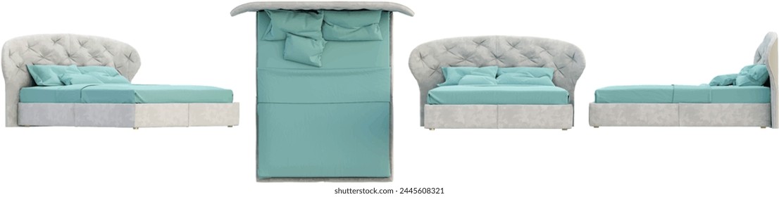 Realistic modern living room with luxury bed