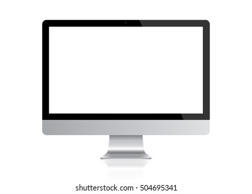 Realistic Modern Monitor Design. Vector Illustration. Mock Up Isolated On White Background