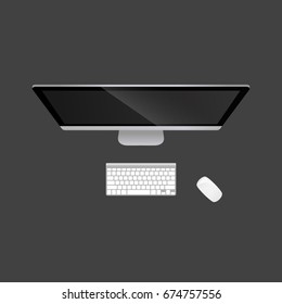 Realistic modern Personal Computer with wireless mouse and keyboard for work or design your creativity and job. Vector illustration design.