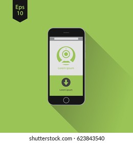 Realistic Modern Phone. Flat Icon. Simple Web Design On Screen. Vector Illustration