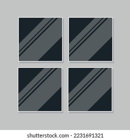 realistic modern photo frames glued on tape. Tapped on photo mock up design. Grunge brick background. Vector illustration