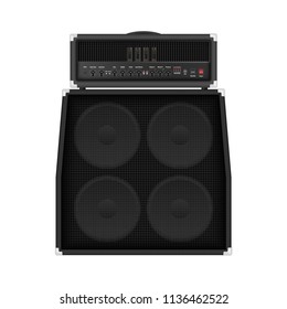 Realistic modern rock amplifier with cabinet speaker, vector illustration