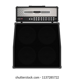 Realistic modern rock guitar amplifier with cabinet speaker, vector illustration