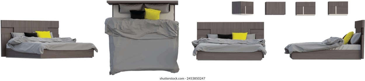 Realistic modern room with luxury bed