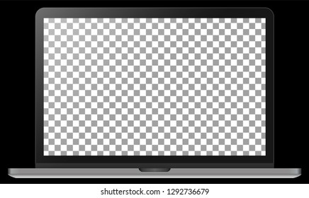 Realistic modern silver metal notebook isolated on black background. Digital transparent display mockup template. Vector illustration