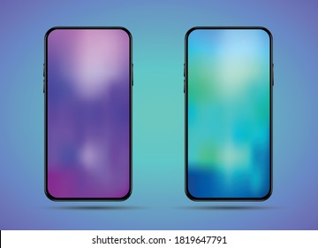 Realistic, modern, smart phone collection with colorful screen on isolated background.