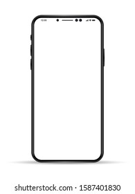 Realistic, modern, smart phone on white background. Isolated smartphone with white screen for application presentation. Vector EPS 10 illustration.