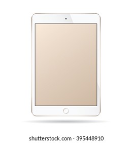 Realistic modern smart tablet ipad illustration with gold color isolated.