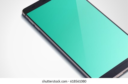 Realistic modern smartphone concept with light blank screen on white background isolated vector illustration