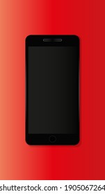 Realistic modern smartphone isolated on red background. Blank screen phone mockup. Vector illustration.
