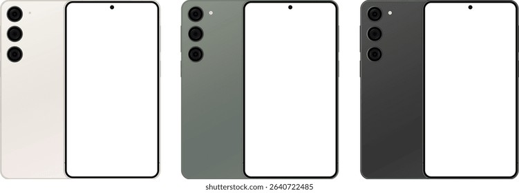 Realistic Modern Smartphone Mockup with Triple Color Set. Front and Back Vector Illustration