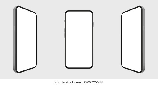 Realistic modern smartphone mockup vector. 3d perspective mobile phone frame with blank display. Phone different angles views. Vector illustration