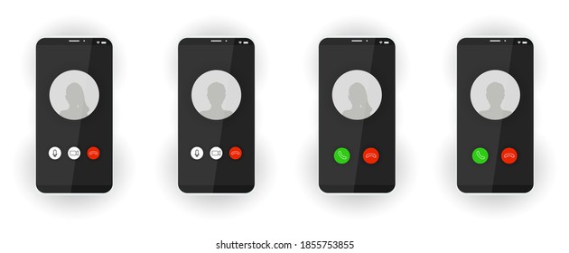 Realistic modern smatphones. A phone call. Icons of men and women. Mockup. Cellphone frame with display. EPS 10 Vector illustration