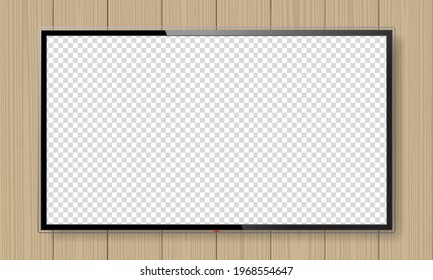 Realistic modern TV screen mock up isolated on white background. Large computer monitor display. Blank television template. Graphic design element for catalog, web site, mock up. Vector illustration