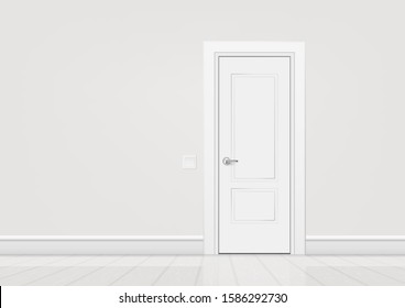 Realistic Modern White Door In Minimalist Bright Interior. EPS10 Vector