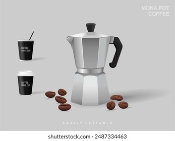 Realistic moka pot coffee maker mockup vector