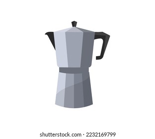 Realistic Moka-pot, Italian metallic coffee maker Mocha coffee pot logo design. Flat style. Moka pot icon, aluminum kitchen appliance, italian style of coffee pot vector design and illustration.
