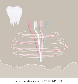 Realistic molar tooth and set of toothbrushes - vector. Tooth protection. Dentist icon.