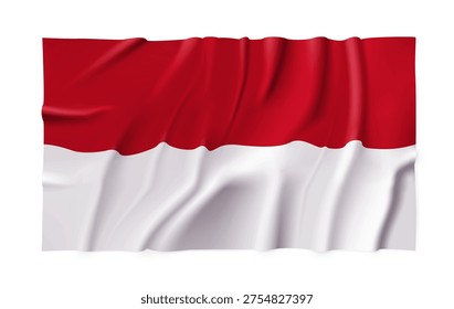 Realistic Monaco country flag isolated on a transparent background. Silk atlas detailed fabric flag. Vector PNG