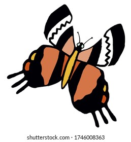 Realistic monarch butterfly in all colors of rainbow on white background.