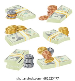 Realistic Money Stacks Vector. Dollar Banknotes. Cash Symbol. Money Bill Isolated Illustration.