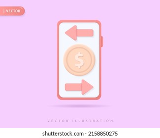 Realistic Money Transfer 3d Icon Design Illustrations. Cash, Currency, Banking, Payment, Finance Vector Design Concept